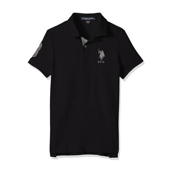 U.S. Polo Assn. Mens Slim Fit Short Sleeve Polo Shirt with Applique, Black Heather, Small