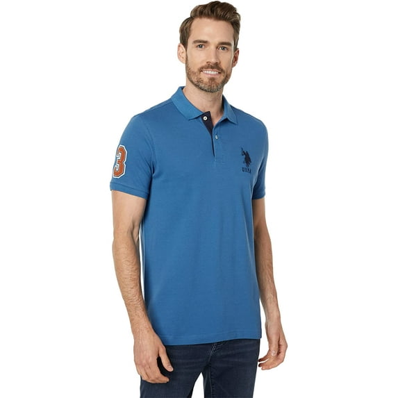 U.S. Polo Assn. Mens Slim Fit Short Sleeve Polo Shirt with Applique, Brooklyn Blue, Large