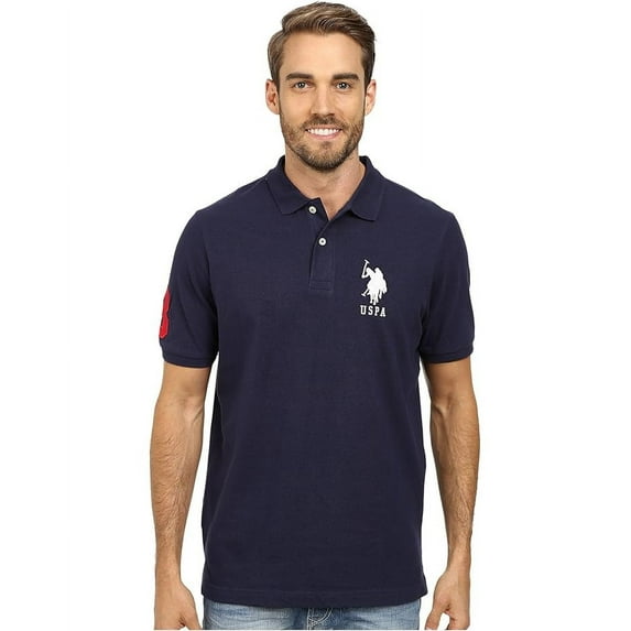 U.S. Polo Assn. Mens Slim Fit Short Sleeve Polo Shirt with Applique, Classic Navy/White, X-Large