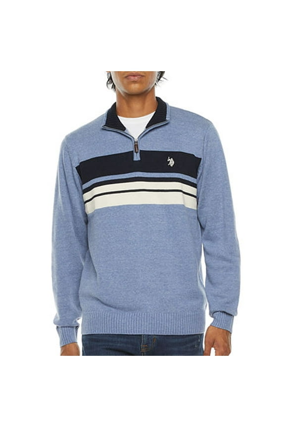 Mock Neck Long Sleeve Pullover Sweater, Medium , Blue