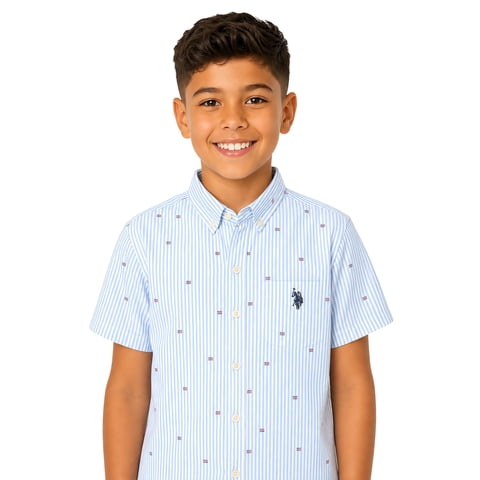 Short Sleeve Button-Up Shirt for Boys, Size 4-18