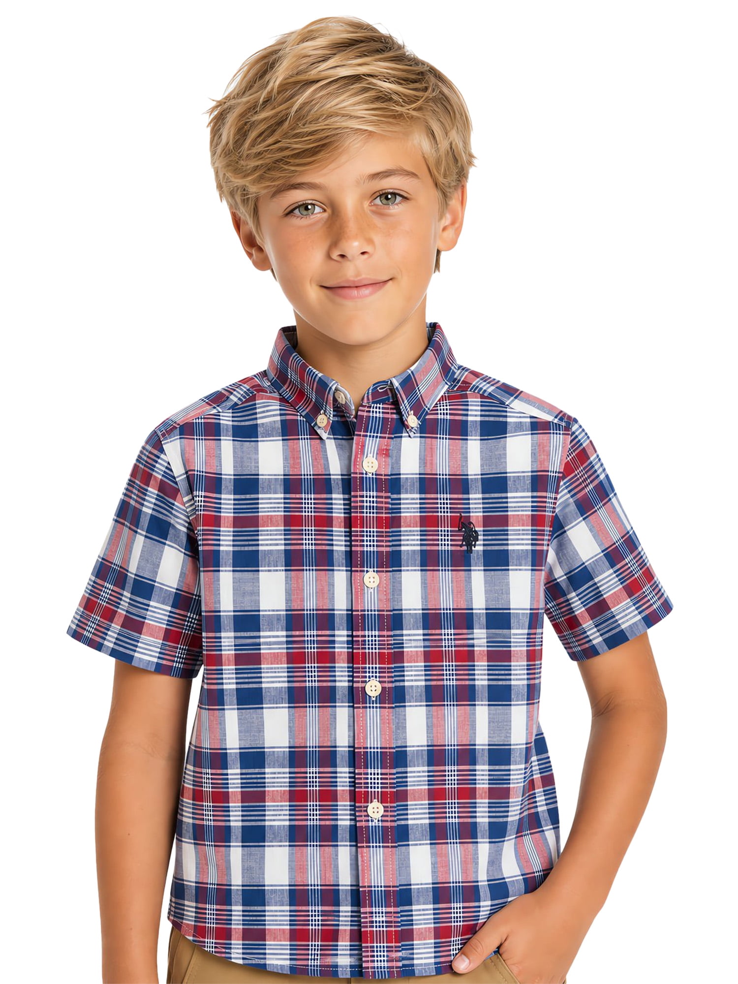 U.S. Polo Assn. Short Sleeve Button-Up Shirt for Boys, Size 4-18