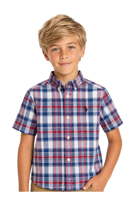 Short Sleeve Button-Up Shirt for Boys, Size 4-18