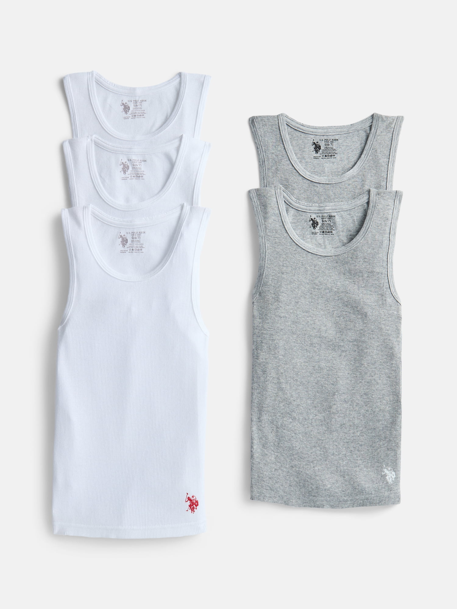 U.S. Polo Assn. Boys Ribbed Tank Tops, 5 Pack, Sizes S-XXL