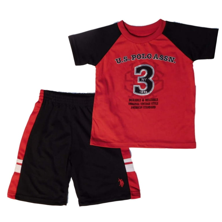 U.S. Polo Assn. Toddler Boys Red/Black Athletic Shirt & Shorts Set 3T