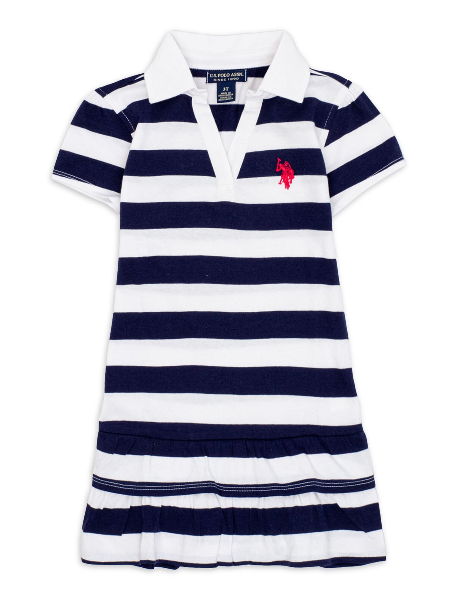U.S. Polo Assn. Toddler Girl Short Sleeve Stripe Ruffle Dress, Sizes 2T ...