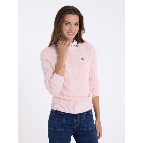 U.S. Polo Assn. Women's Classic Cable Crew Neck Sweater, Sizes XS-XL