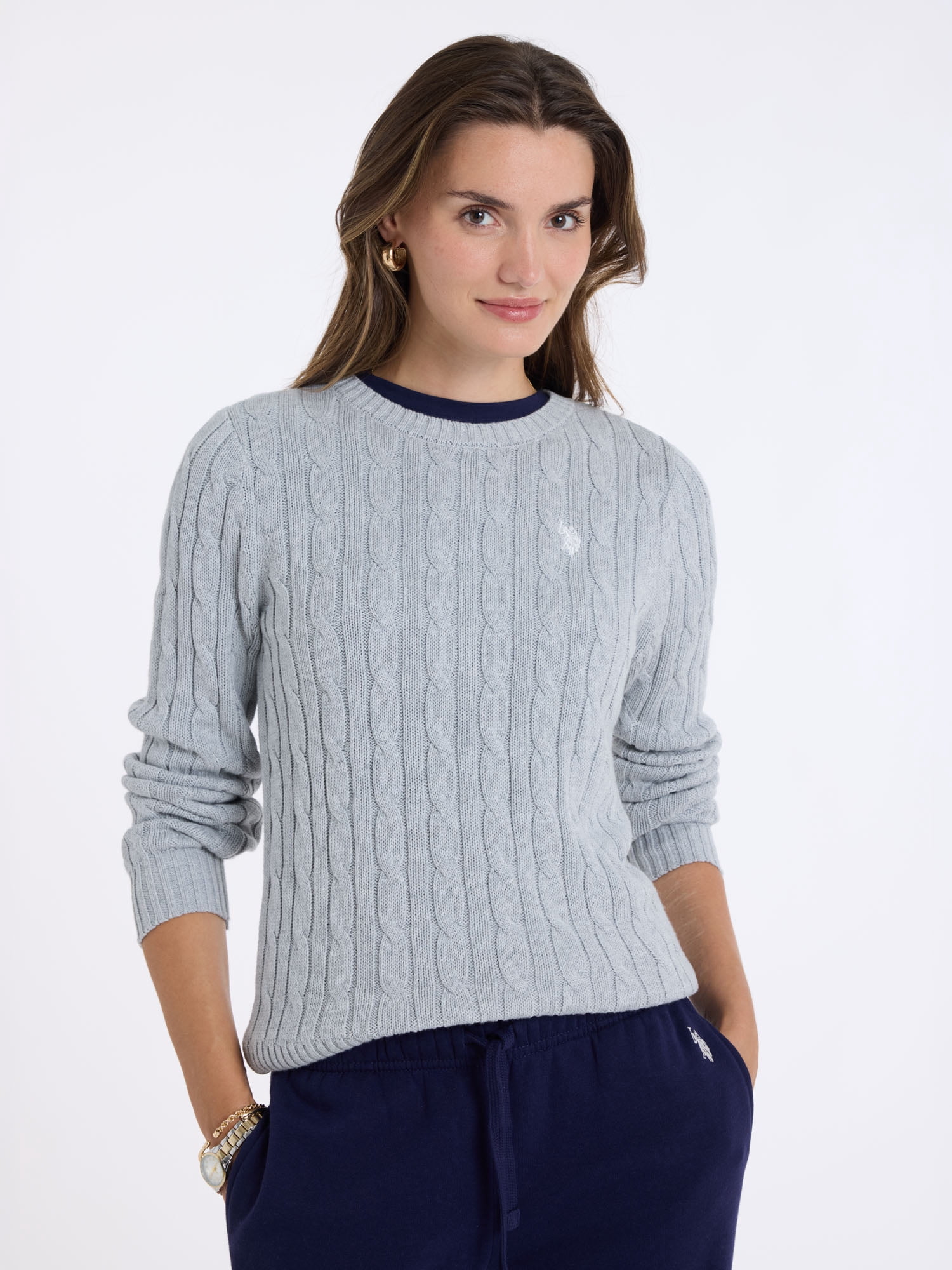 U.S. Polo Assn. Women's Classic Cable Crew Neck Sweater, Sizes XS-XL