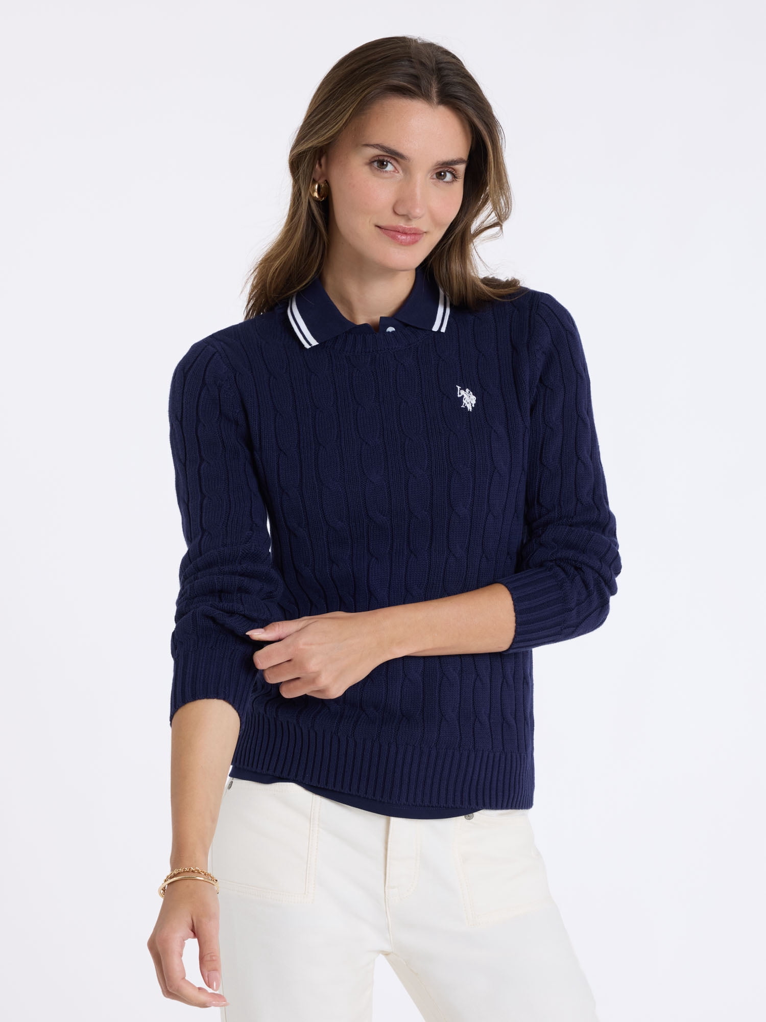U.S. Polo Assn. Women's Classic Cable Crew Neck Sweater, Sizes XS-XL