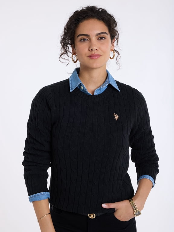 Women's Classic Cable Crew Neck Sweater, Sizes XS-XL