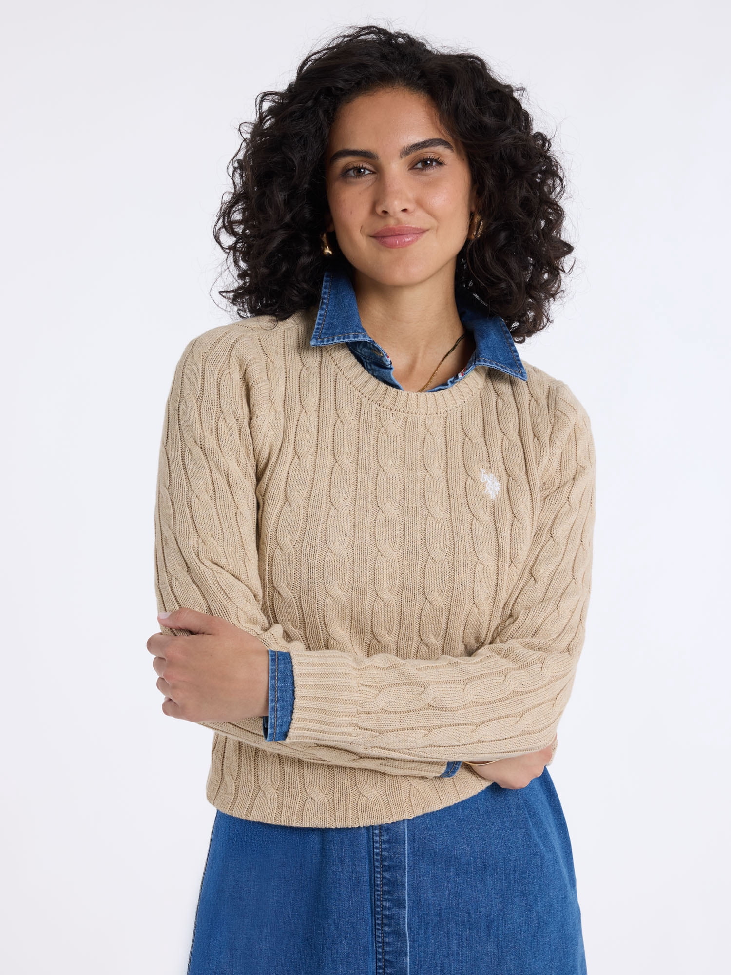 U.S. Polo Assn. Women's Classic Cable Crew Neck Sweater, Sizes XS-XL