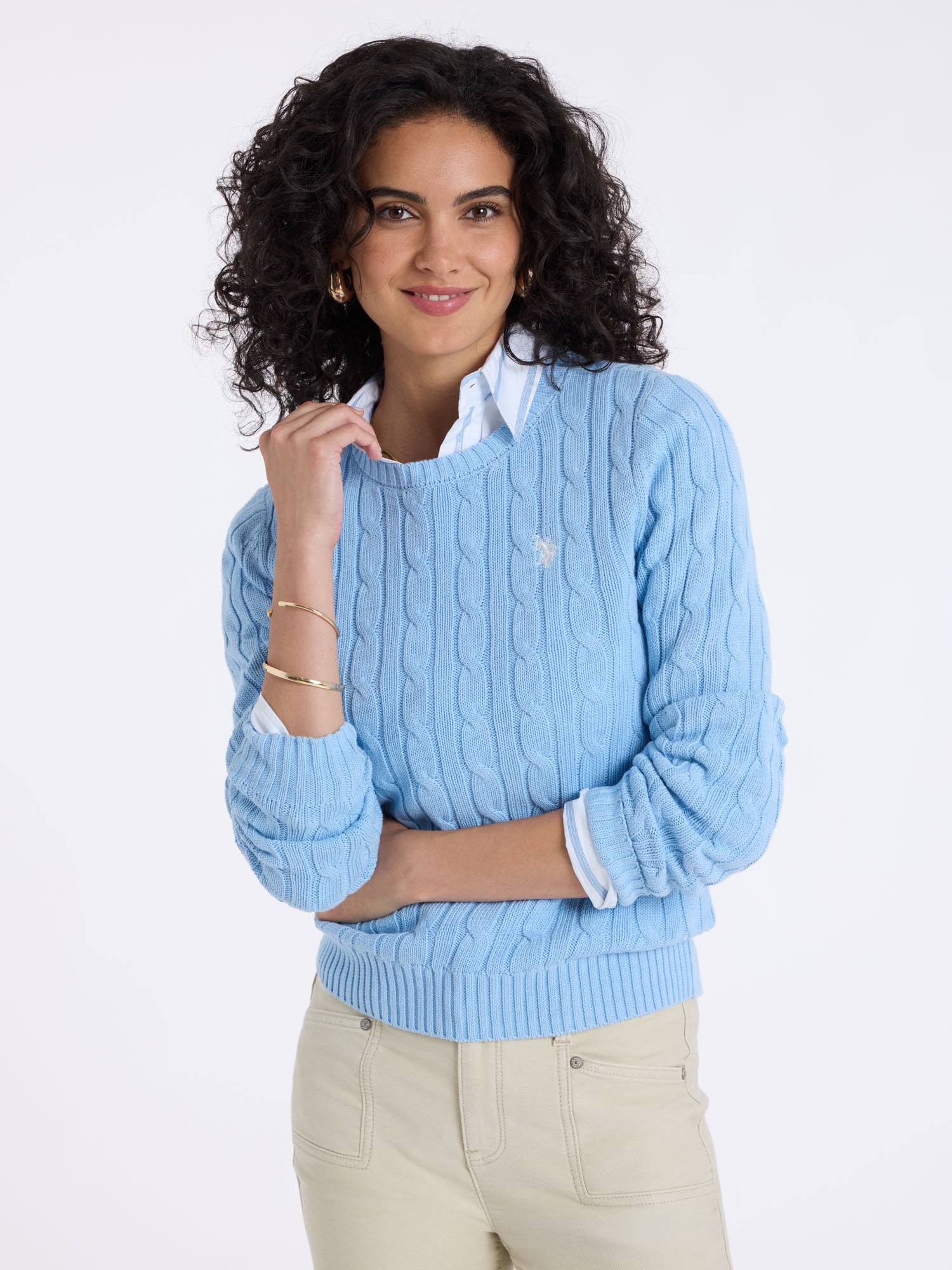 U.S. Polo Assn. Women's Classic Cable Crew Neck Sweater, Sizes XS-XL