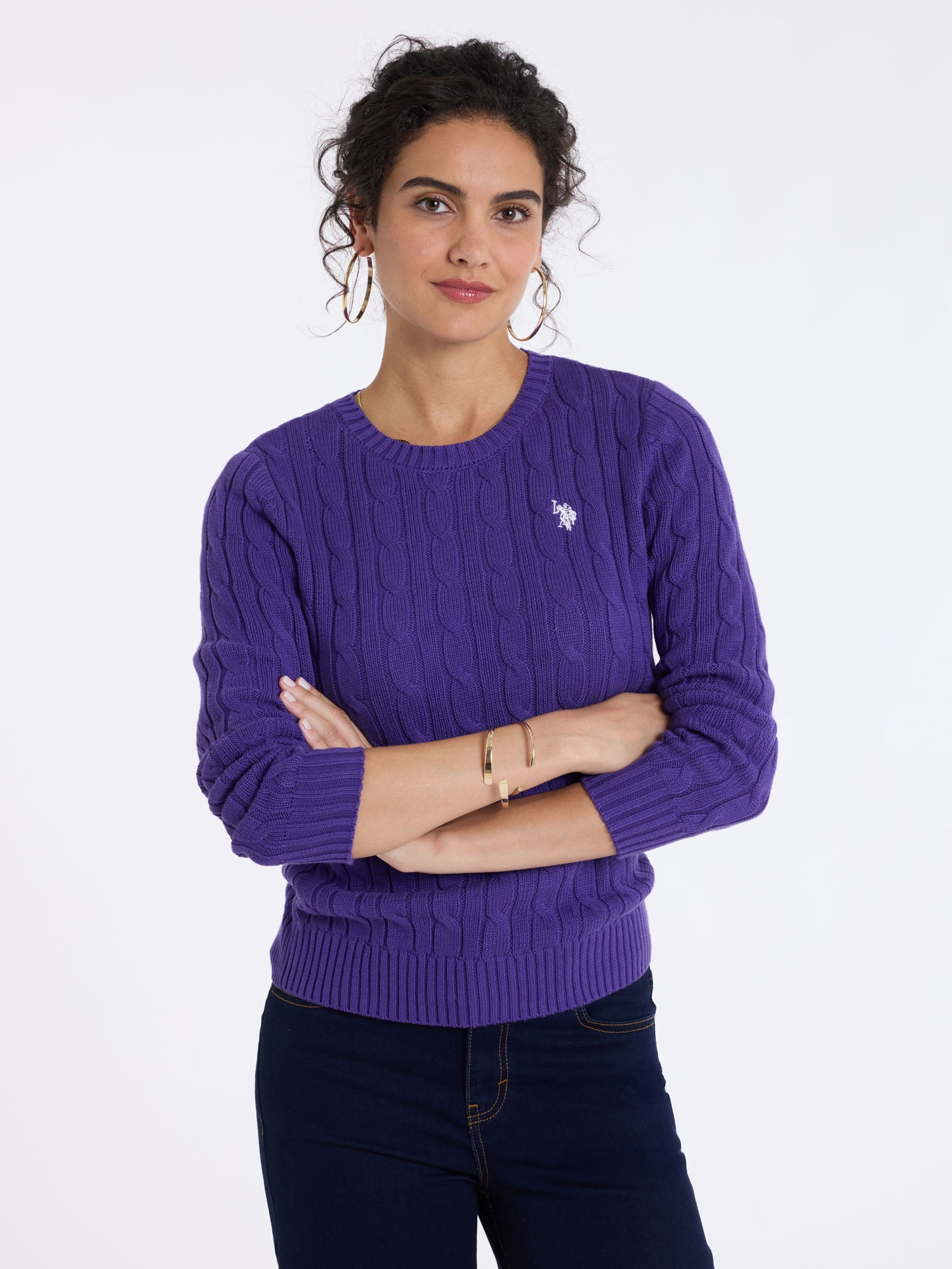 U.S. Polo Assn. Women's Classic Cable Crew Neck Sweater, Sizes XS-XL