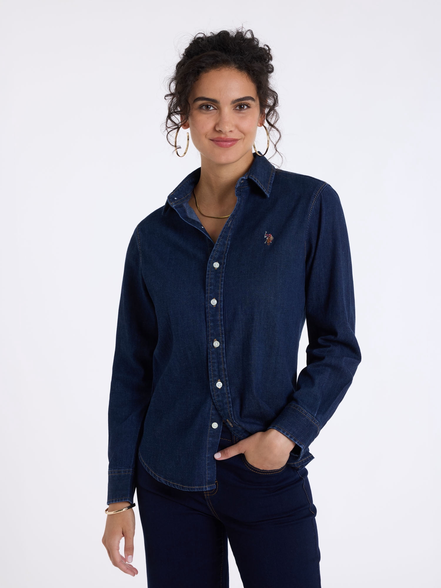 U.S. Polo Assn. Women's Denim Long Sleeve Button Down Shirt, Sizes XS-XL
