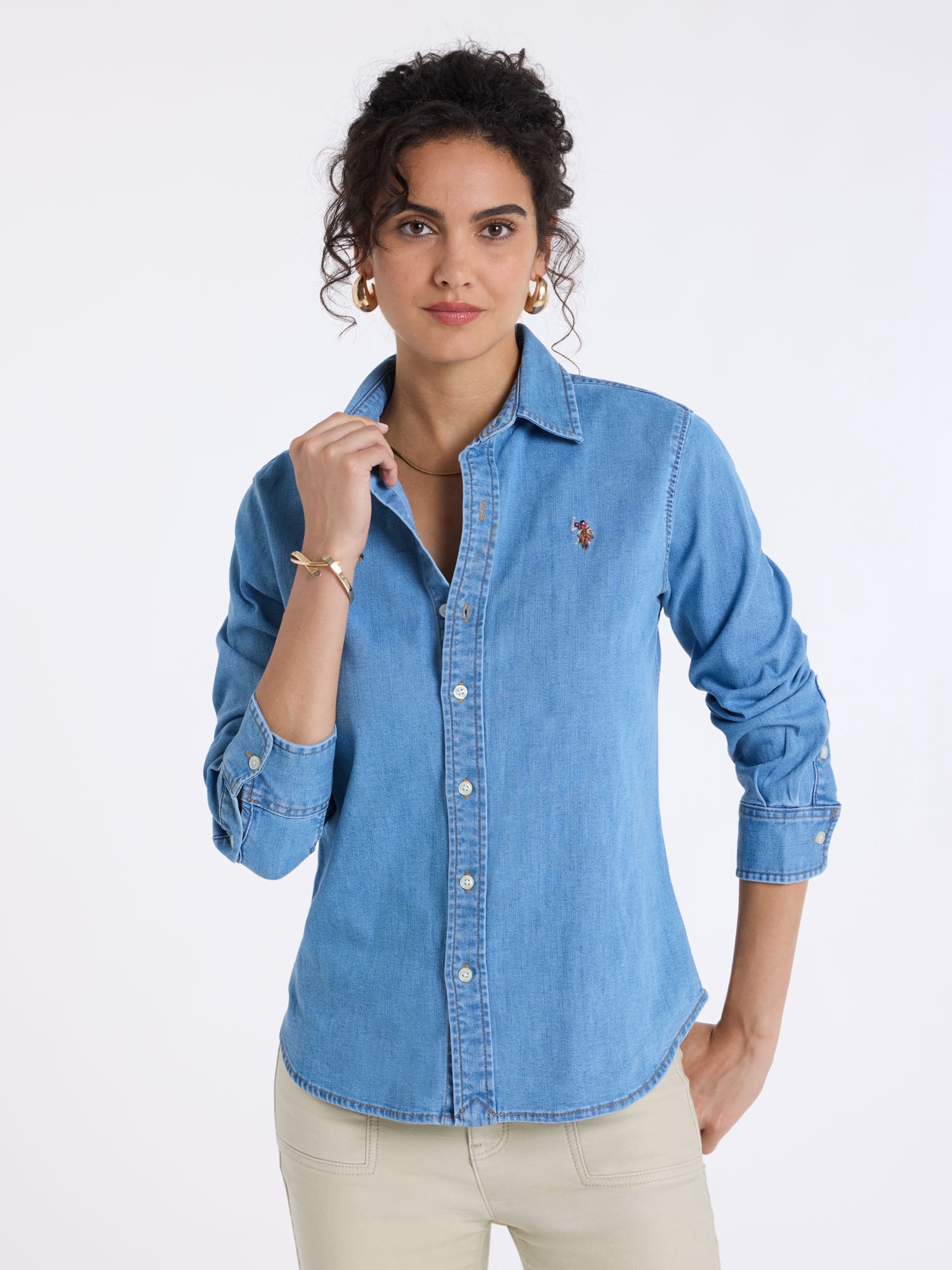 U.S. Polo Assn. Women's Denim Long Sleeve Button Down Shirt, Sizes XS-XL