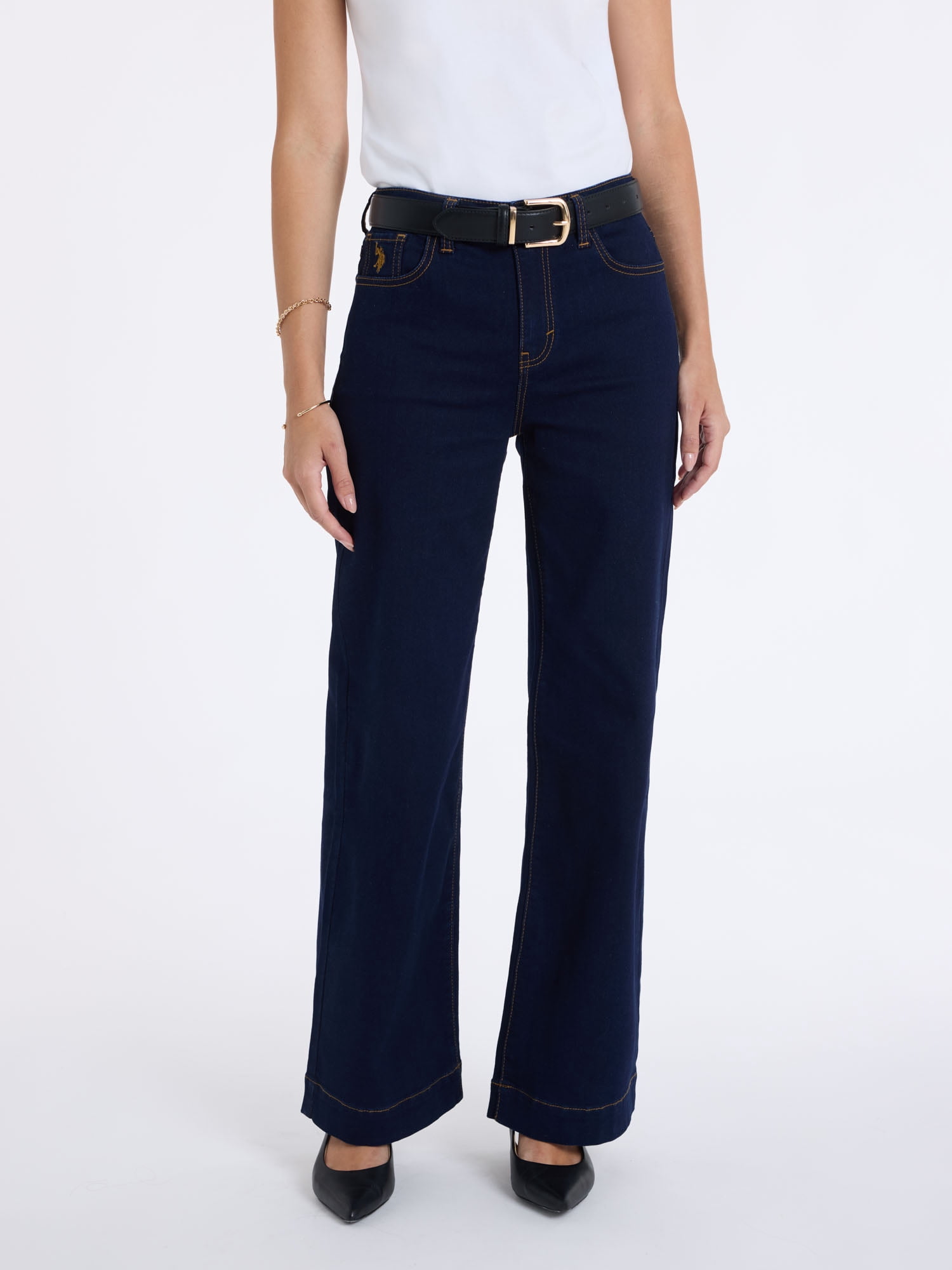 U.S. Polo Assn. Women's High Rise Relaxed Knit Denim Wide Leg Jeans