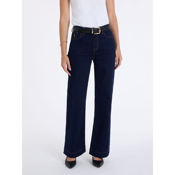 U.S. Polo Assn. Women's High Rise Relaxed Knit Denim Wide Leg Jeans