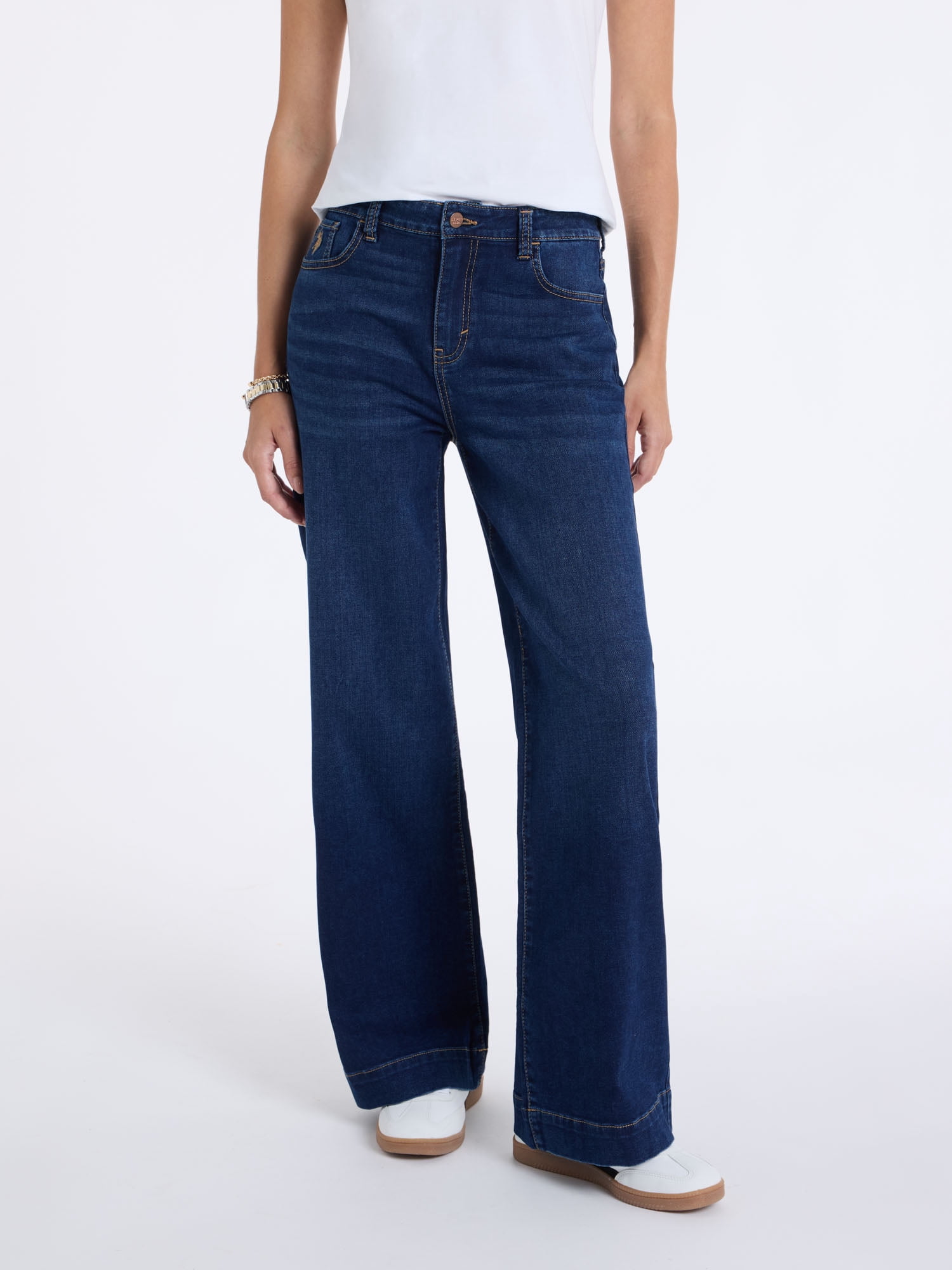 U.S. Polo Assn. Women's High Rise Relaxed Knit Denim Wide Leg Jeans