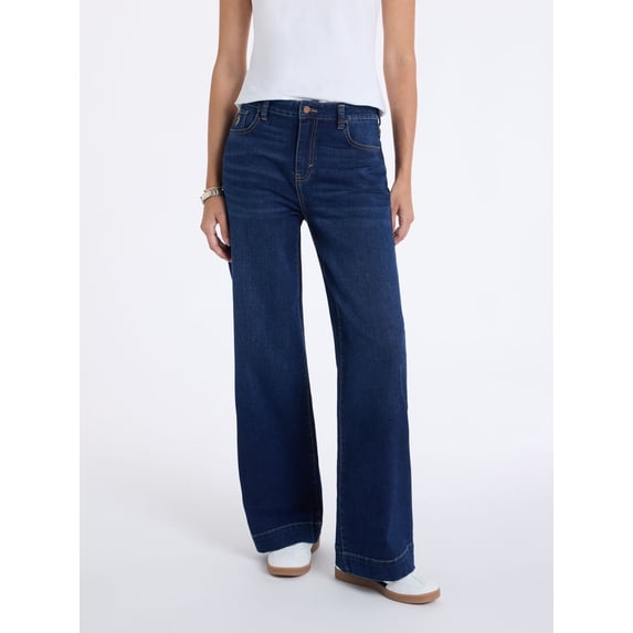 U.S. Polo Assn. Women's High Rise Relaxed Knit Denim Wide Leg Jeans