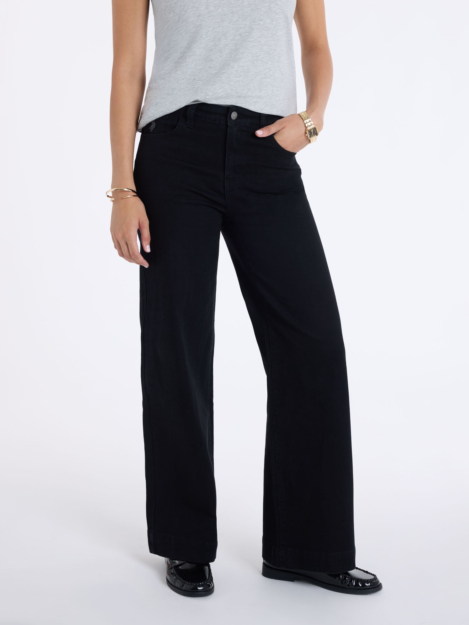 U.S. Polo Assn. Women's High Rise Relaxed Knit Denim Wide Leg Jeans
