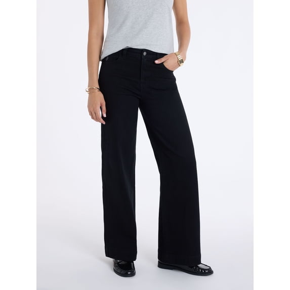 U.S. Polo Assn. Women's High Rise Relaxed Knit Denim Wide Leg Jeans