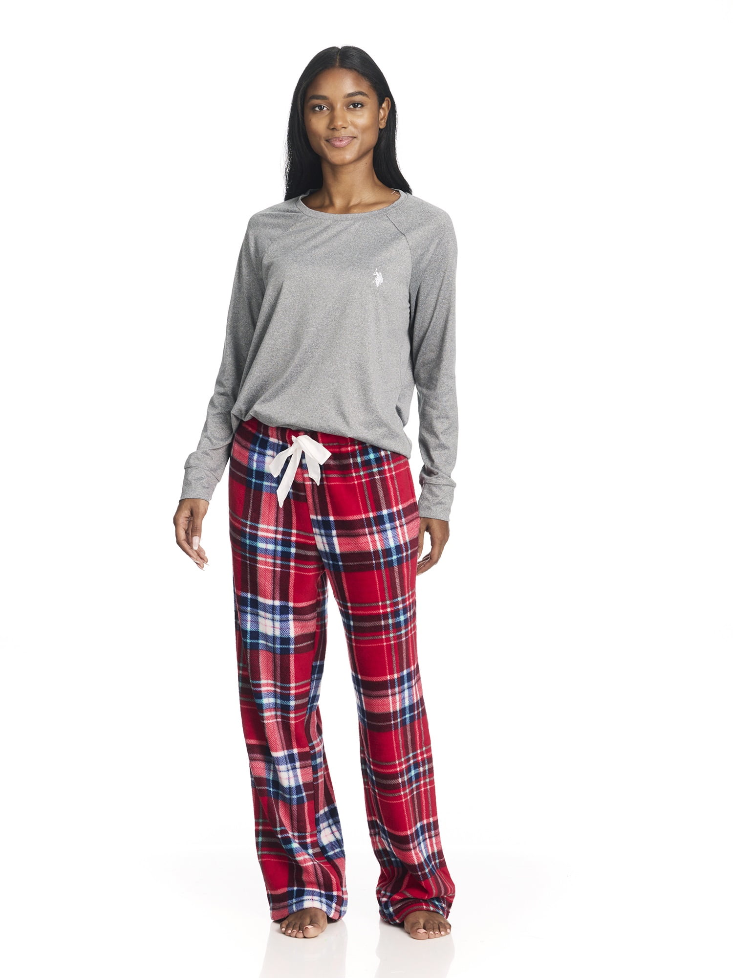 U.S. Polo Assn. Women's Holiday Giftable Long Sleeve Top and Plush Pant Pajama Sleep Set, 2-Piece, Sizes S-3X