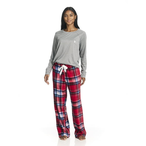 U.S. Polo Assn. Women's Holiday Giftable Long Sleeve Top and Plush Pant Pajama Sleep Set, 2-Piece, Sizes S-3X