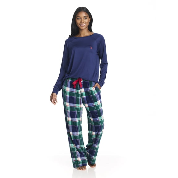 U.S. Polo Assn. Women's Holiday Giftable Long Sleeve Top and Plush Pant Pajama Sleep Set, 2-Piece, Sizes S-3X