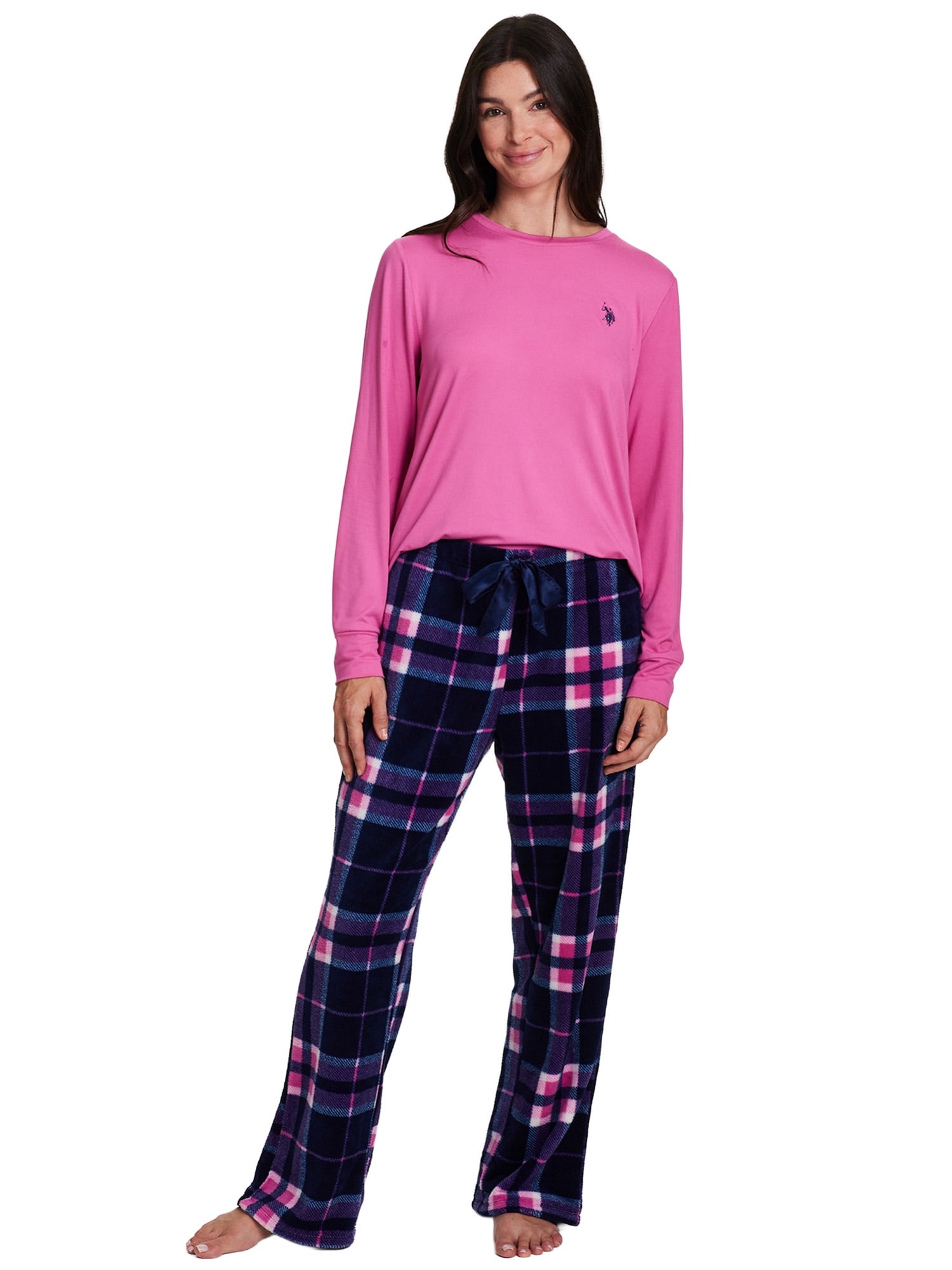 U.S. Polo Assn. Women's Holiday Giftable Long Sleeve Top and Plush Pant Pajama Sleep Set, 2-Piece, Sizes S-3X