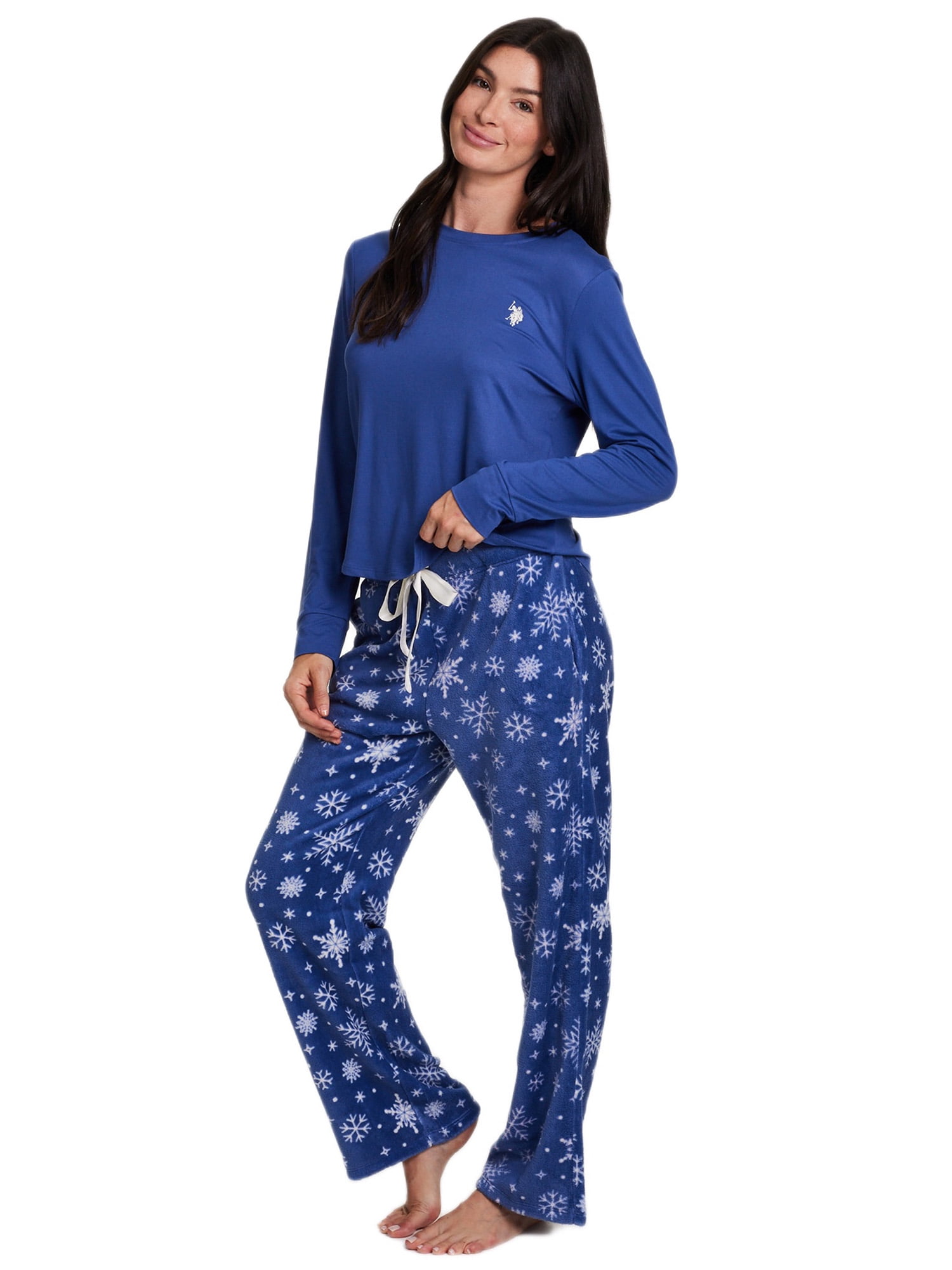 U.S. Polo Assn. Women's Holiday Giftable Long Sleeve Top and Plush Pant Pajama Sleep Set, 2-Piece, Sizes S-3X