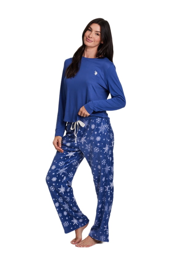 Women's Holiday Giftable Long Sleeve Top and Plush Pant Pajama Sleep Set, 2-Piece, Sizes S-3X