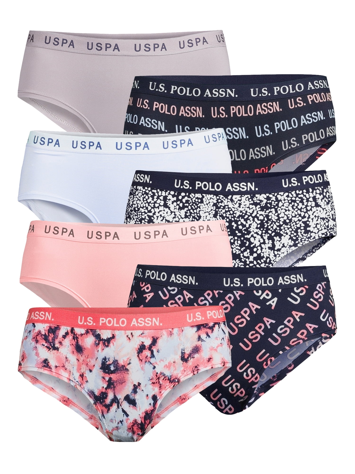 U.S. Polo Assn. Women's Mixed Print Microfiber Hipster Panties, 7-Pack,  Size up to S-XL 