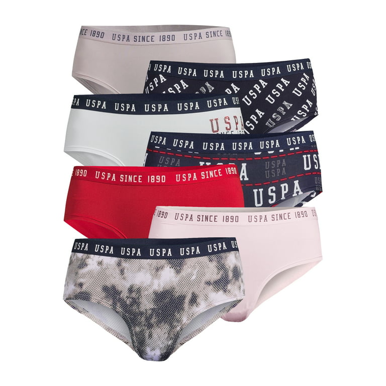 U.S. Polo Assn. Women's Mixed Print Microfiber Hipster Panties, 7-Pack,  Size up to S-XL