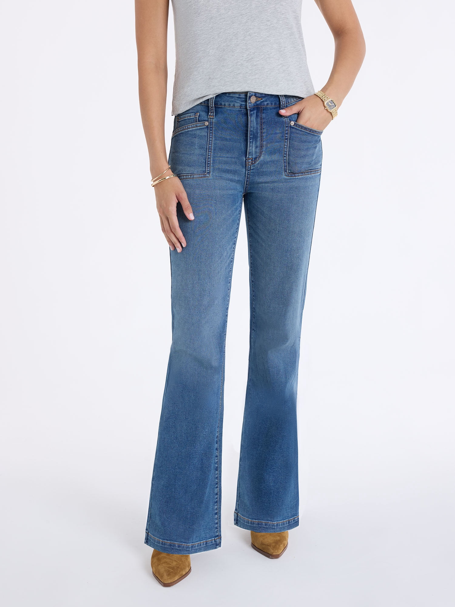 U.S. Polo Assn. Women's Patch Pocket Flare Knit Denim Jeans