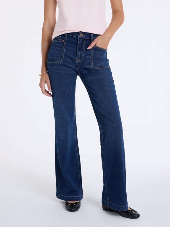 Women's Patch Pocket Flare Knit Denim Jeans