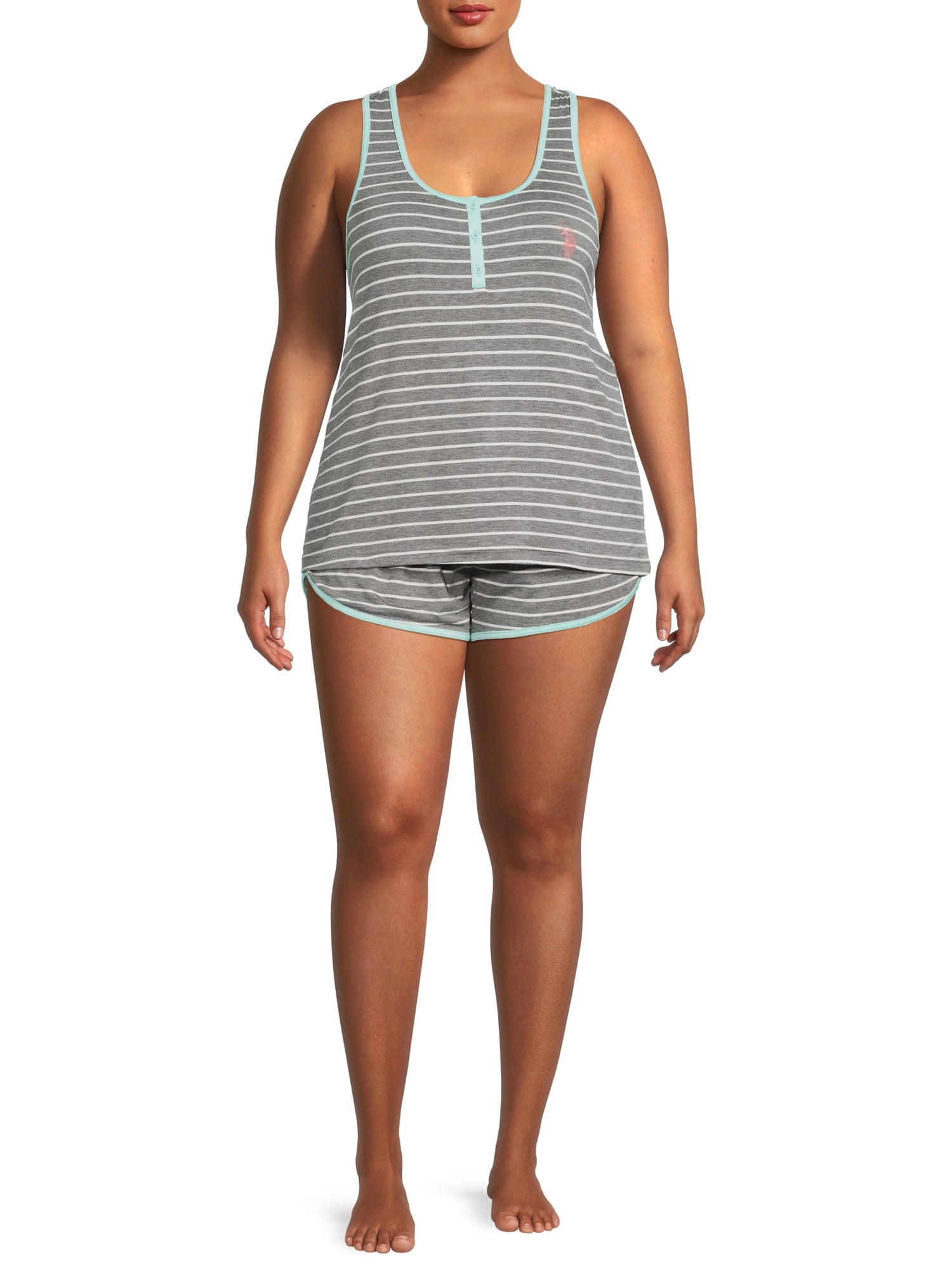 U.S. Polo Assn. Women's Plus 2pc Striped Knit Racerback Tank and Pajama Short Set