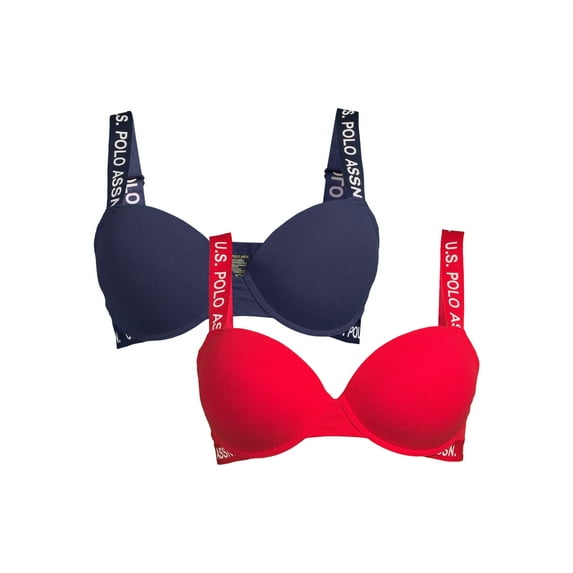 U.S. Polo Assn. Women's Plus Padded Cotton Spandex Bra Set, 2-Pack