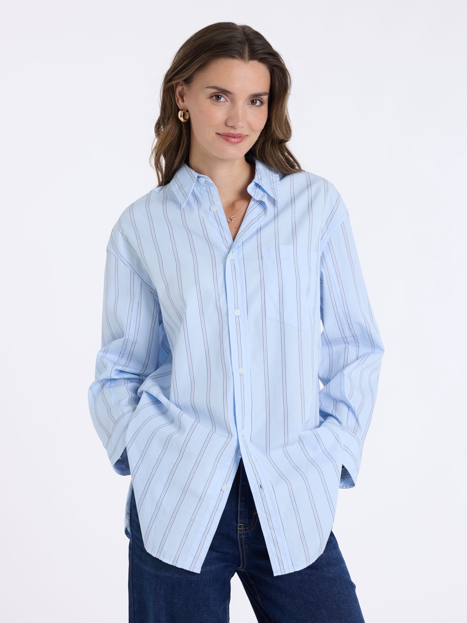 U.S. Polo Assn. Women's Relaxed Long Sleeve Stripe Button Down Shirt, Sizes XS-XL