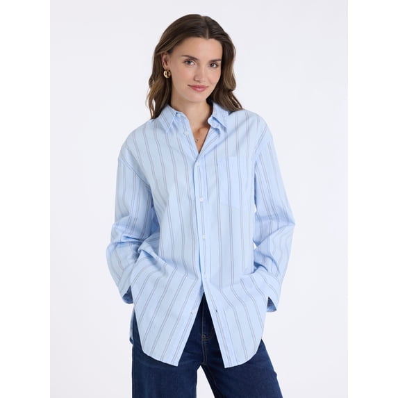 U.S. Polo Assn. Women's Relaxed Long Sleeve Stripe Button Down Shirt, Sizes XS-XL