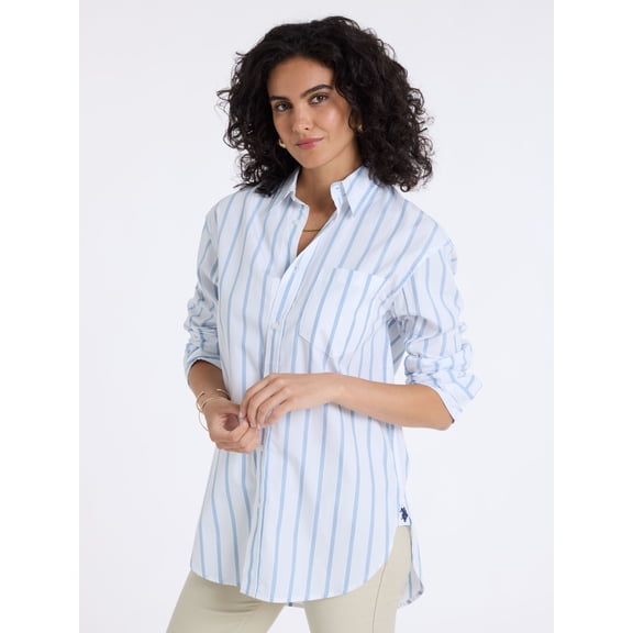 U.S. Polo Assn. Women's Relaxed Long Sleeve Stripe Button Down Shirt