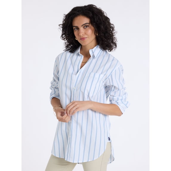 U.S. Polo Assn. Women's Relaxed Long Sleeve Stripe Button Down Shirt, Sizes XS-XL