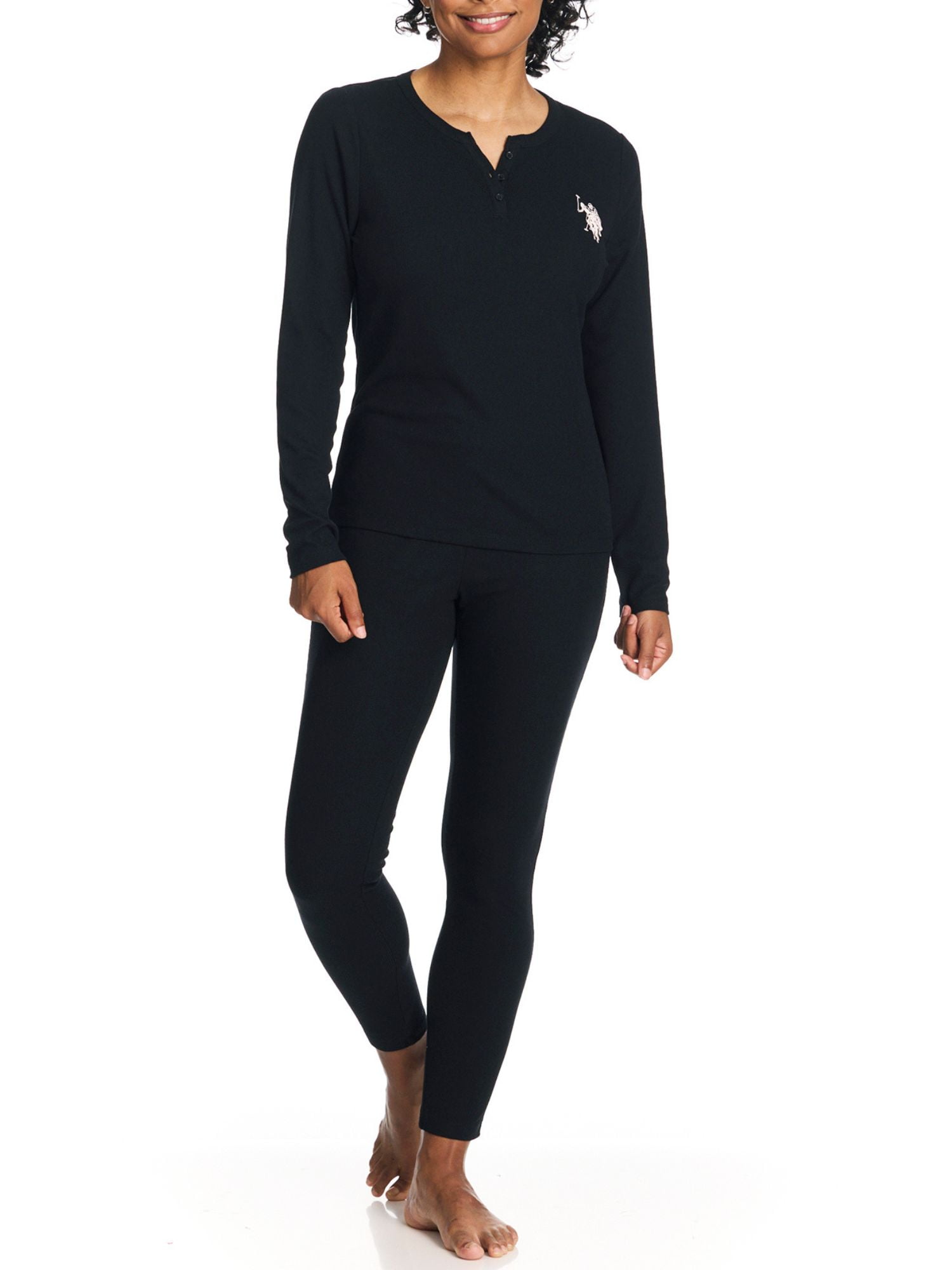 U.S. Polo Assn. Women's Ribbed Henley Long Underwear Thermal Set, 2-Piece Set, Sizes S-3X