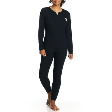 U.S. Polo Assn. Women's Ribbed Henley Long Underwear Thermal Set, 2-Piece Set, Sizes S-3X