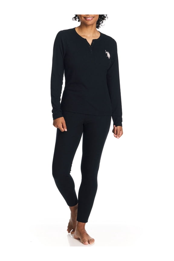 Women's Ribbed Henley Long Underwear Thermal Set, 2-Piece Set, Sizes S-3X