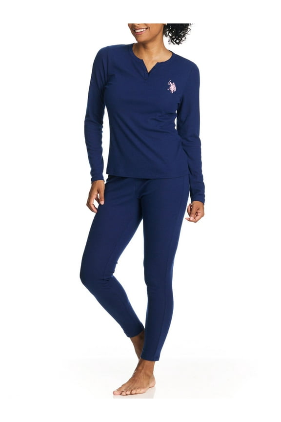 Women's Ribbed Henley Long Underwear Thermal Set, 2-Piece Set, Sizes S-3X