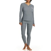U.S. POLO ASSN. Women's Ribbed Henley Long Underwear Thermal Set, 2-Piece Set, Sizes S-3X