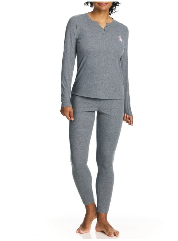 Women's Ribbed Henley Long Underwear Thermal Set, 2-Piece Set, Sizes S-3X