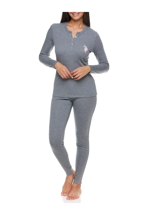 Women's Ribbed Henley Long Underwear Thermal Set, 2-Piece Set