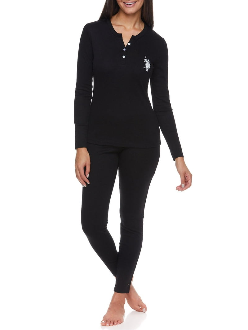 Polo Women's Ribbed Henley Long Underwear Thermal Set