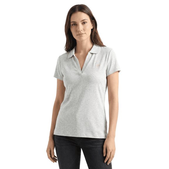 U.S. Polo Assn. Women’s Ribbed Split Neck Short Sleeve Polo Shirt, Summer Oatmeal, X-Large